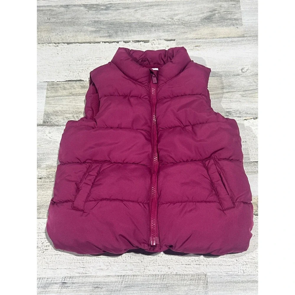 Old Navy‎ Puffer Vest Kids 5T Magenta Fleece Lined Quilted Hem EUC